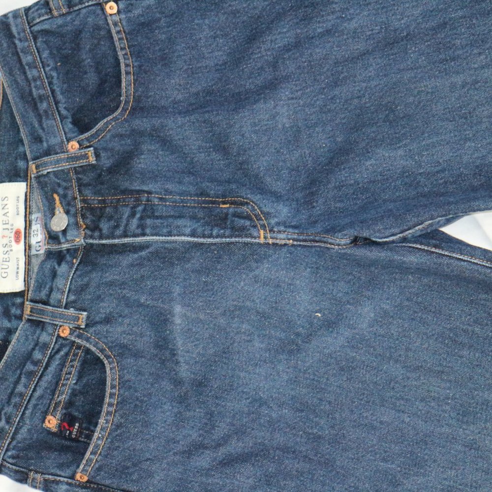 GUESS JEANS Bootleg Cut Dark Wash Blue Denim Jeans Sz 32 Men - Picture 2 of 13